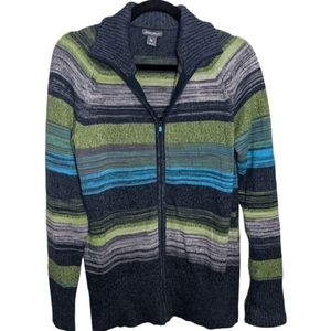 Eddie Bauer Women's Striped Zip Up Knit Jacket Size L 🌈🧥